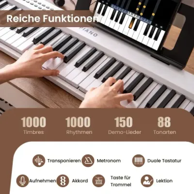 88klávesová klaviatura s 1000 rytmy 1000 not Skládací digitální piano Bílá barva