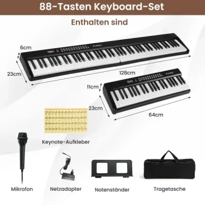 88klávesová klaviatura s 1000 rytmy 1000 not Skládací digitální piano Černá barva