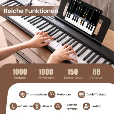 88klávesová klaviatura s 1000 rytmy 1000 not Skládací digitální piano Černá barva