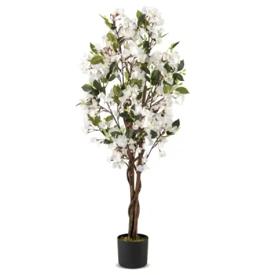 120 cm umělý strom s květinami v květináči Umělý strom bougainvillea Umělé rostliny Bílá 1 kus