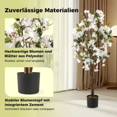 120 cm umělý strom s květinami v květináči Umělý strom bougainvillea Umělé rostliny Bílá 1 kus