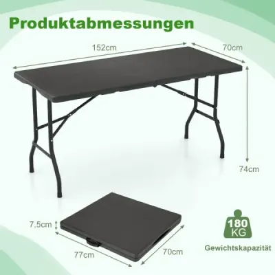 Skládací kempingový stůl s deskou z HDPE a držadlem na přenášení Zahradní stůl skládací stůl 152 x 70 cm