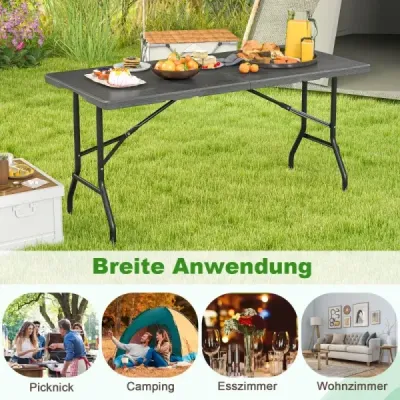 Skládací kempingový stůl s deskou z HDPE a držadlem na přenášení Zahradní stůl skládací stůl 152 x 70 cm