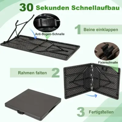 Skládací kempingový stůl s deskou z HDPE a držadlem na přenášení Zahradní stůl skládací stůl 152 x 70 cm