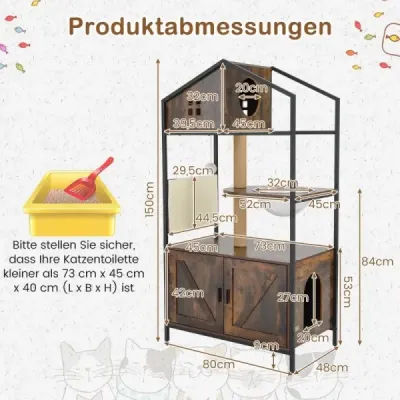 Škrabadlo se skříňkou na stelivo Skříňka pro kočky na stelivo Strom pro kočky s domkem pro kočky Hnědá barva