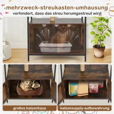 Škrabadlo se skříňkou na stelivo Skříňka pro kočky na stelivo Strom pro kočky s domkem pro kočky Hnědá barva