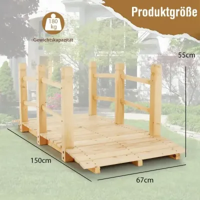 Dřevěný most se zábradlím Zahradní most s nosností do 100 kg Most z masivního jedlového dřeva