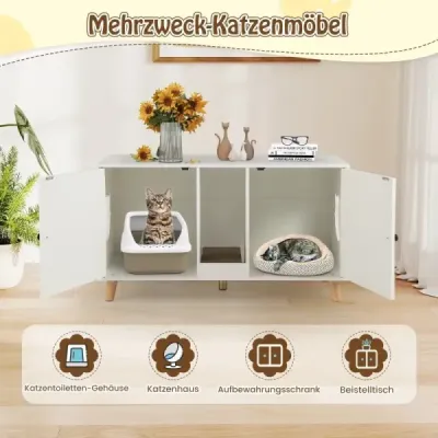 Skříňka na kočičí záchůdek Skříňka na záchůdek se 2 dvířky Domeček pro kočky pro 2 kočky Bílý
