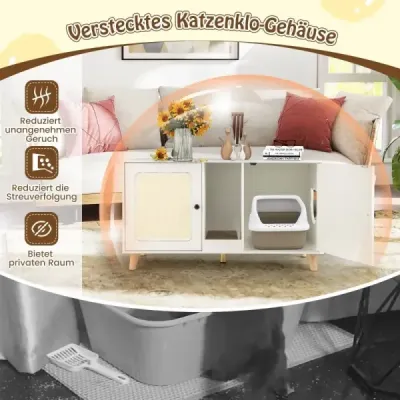 Skříňka na kočičí záchůdek Skříňka na záchůdek se 2 dvířky Domeček pro kočky pro 2 kočky Bílý