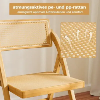 Sada 2  skládacích židlí s bambusovým rámem Kuchyňské židle v boho stylu Nosnost 150 kg