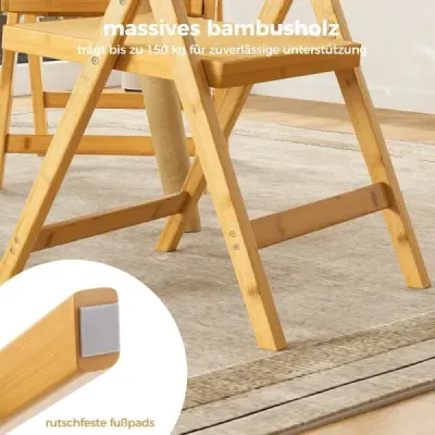 Sada 2  skládacích židlí s bambusovým rámem Kuchyňské židle v boho stylu Nosnost 150 kg
