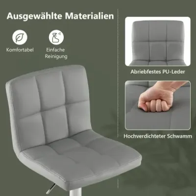 Sada 2 barových židlí otočných o 360° v imitaci kůže Výškově nastavitelná barová židle Stolička šedá