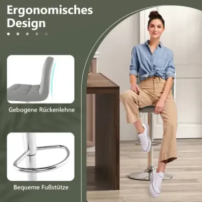 Sada 2 barových židlí otočných o 360° v imitaci kůže Výškově nastavitelná barová židle Stolička šedá