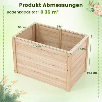 Zvýšený dřevěný zahradní záhon s hlubokým truhlíkem s otevřeným dnem 100 x 64 x 65,5 cm Přírodní