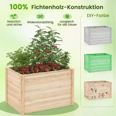 Zvýšený dřevěný zahradní záhon s hlubokým truhlíkem s otevřeným dnem 100 x 64 x 65,5 cm Přírodní