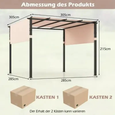 Pergola 3,05 x 3,05 m se 2 nastavitelnými střechami Vodotěsný Stabilní Zimovzdorný altán Béžová