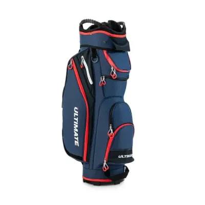 Lehký bag na golfové hole se 14 přihrádkami v tmavě modré barvě po celé délce