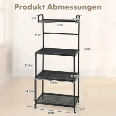 Kuchyňský regál Čtyřpatrový regál do mikrovlnné trouby s nastavitelnými policemi 59 x 34 x 136 cm