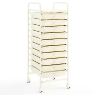 Koupelnový vozík Pojízdný podstavec s 10 zásuvkami 33 x 37 x 86 cm Bílý