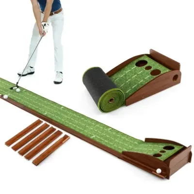 Golfová podložka se 3 otvory a 3 golfovými míčky a umělou trávou golfová podložka putting trainer green