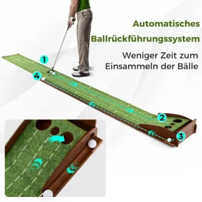 Golfová podložka se 3 otvory a 3 golfovými míčky a umělou trávou golfová podložka putting trainer green