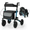 Rollator s pneumatikami skládací a lehký se sedadlem Hliník do 140 kg 2 v 1 invalidní vozík Modrá barva