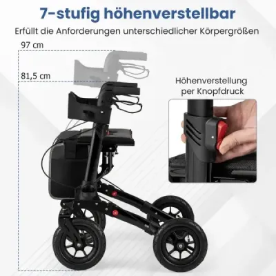 Rolák s pneumatikami skládací a lehký se sedadlem hliníkový do 140 kg 2 v 1 invalidní vozík černý