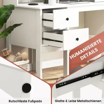 Psací stůl se 2 zásuvkami a 5 přihrádkami Počítačový stůl Dětský psací stůl 120 x 60 x 110 cm Bílý