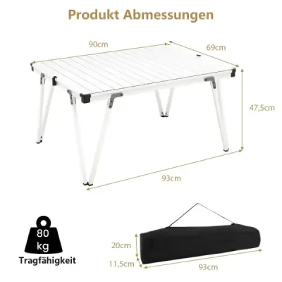 Kempinkový stůl s vodotěsnou deskou a taškou Picnic Table Outdoor Table Silver