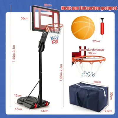 Výškově nastavitelný basketbalový stojan 105-260 cm se stojanem a basketbalovým košem na 2 kolečkách
