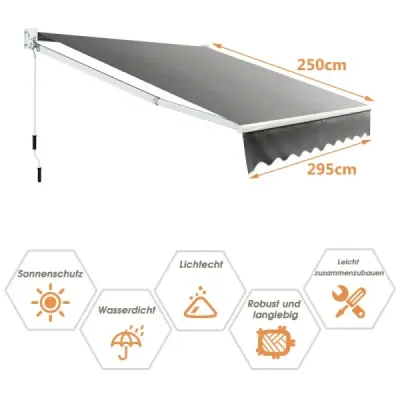 Stahovací markýza proti slunci Hliníková markýza proti slunci na terase 295 x 250 cm šedá