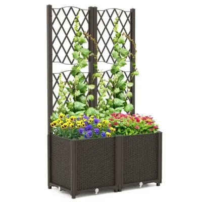 Květinový truhlík s mříží Truhlík na popínavé rostliny 80 x 40 x 140 cm Káva