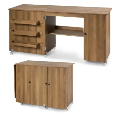Skládací šicí stůl univerzální řemeslnický stůl se širokou pracovní deskou 158 x 50 x 75 cm hnědý