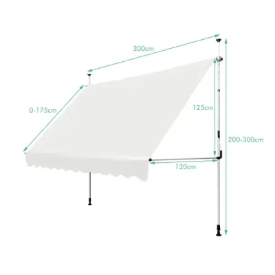 Teleskopická markýza Ochrana proti slunci Výsuvná ochrana proti slunci na zahradu 300 x 120 cm Béžová barva