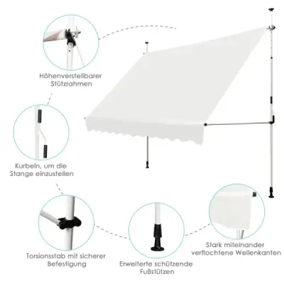 Teleskopická markýza Ochrana proti slunci Výsuvná ochrana proti slunci na zahradu 300 x 120 cm Béžová barva