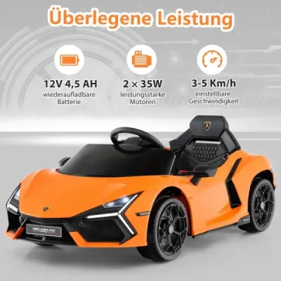 Elektrické autíčko pro děti Lamborghini Revuelto 12V elektrické dětské autíčko s LED světlomety oranžové