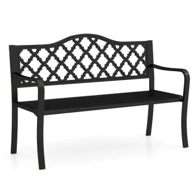 Zahradní lavička kovová lavička odolná proti povětrnostním vlivům pro 2 osoby parková lavička  128 x 54 x 89 cm černá