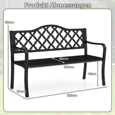 Zahradní lavička kovová lavička odolná proti povětrnostním vlivům pro 2 osoby parková lavička  128 x 54 x 89 cm černá