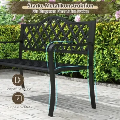 Zahradní lavička kovová lavička odolná proti povětrnostním vlivům pro 2 osoby parková lavička  128 x 54 x 89 cm černá