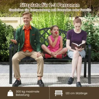 Zahradní lavička kovová lavička odolná proti povětrnostním vlivům pro 2 osoby parková lavička  128 x 54 x 89 cm černá