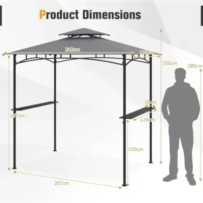 Pavilon na grilování s dvojitou střechou a 2 bočními policemi a 6 háčky Zahradní pavilon Pavilon na grilování 242 x 150 cm