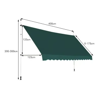 Svěrná markýza šířky 400 cm Balkonová markýza bez vrtání Odolná proti UV záření Výškově nastavitelná zelená