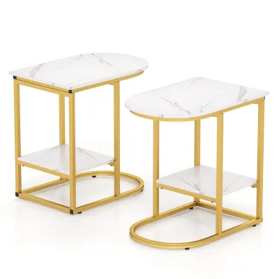 Odkládací stolek s mramorovým vzhledem Dvoupatrový rozkládací stolek s úložným prostorem Konferenční stolek ve tvaru C