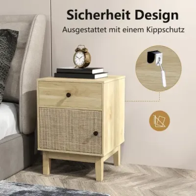 Ratanový noční stolek se zásuvkou a skříňkou Noční stolek v boho stylu Příroda