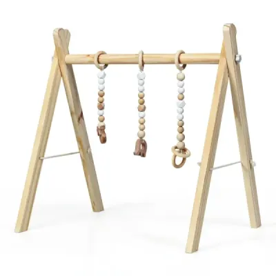 Baby Gym Dětské hrací vybavení Hrazda Hrací oblouk Dřevěná hračka Centrum aktivit se 3 dětskými hračkami Příroda