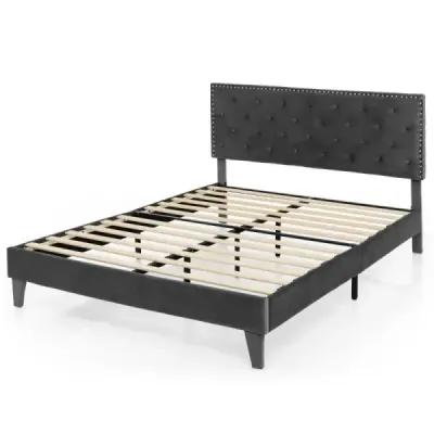 Čalouněná postel 200 x 180 cm Manželská postel s roštem a čelem Čalouněný rám postele šedý Rám postele s nosností do 450 kg