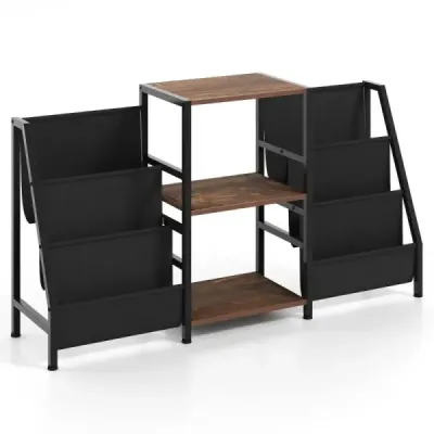 Stojan na gramofon s policí na vinyly a 3 policemi a 6 úložnými kapsami Stojan na gramofonové desky