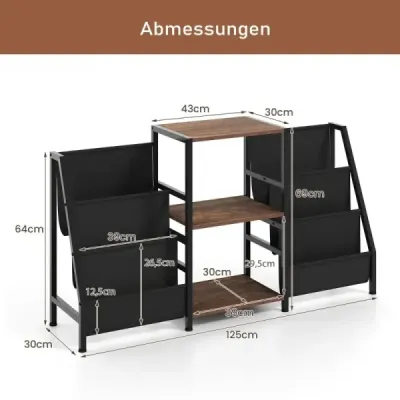 Stojan na gramofon s policí na vinyly a 3 policemi a 6 úložnými kapsami Stojan na gramofonové desky